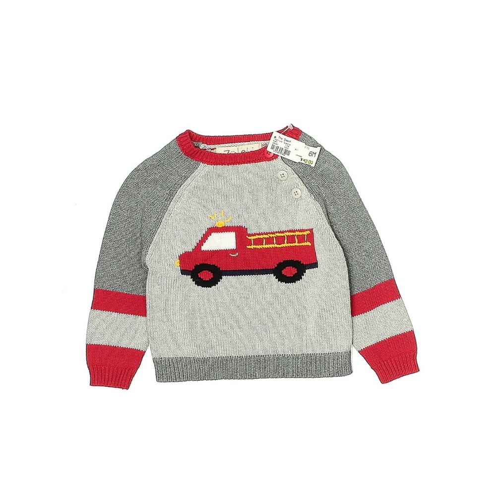 Zubels NWT Gray and Red Fire Truck Sweater
